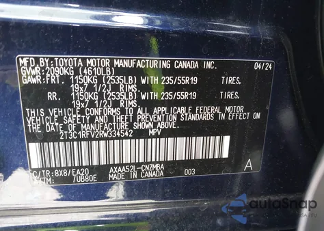 2024 Toyota Rav4 Xle Premium z USA, uszkodzony, nr VIN 2T3C1RFV2RW334542